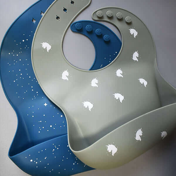Kids Silicone Bib (Unicorn Dreams) - teal meal