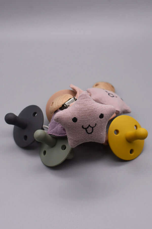Organic Cotton Pacifier Clip (Purple Star) - teal meal