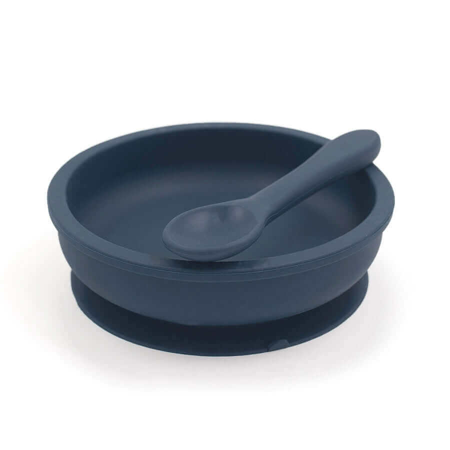 Silicone Baby Bowl & Spoon Set - Blue