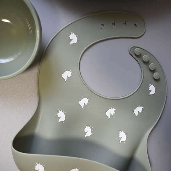 Kids Silicone Bib (Unicorn Dreams) - teal meal