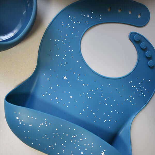 Kids Silicone Bib (Stardust) - teal meal
