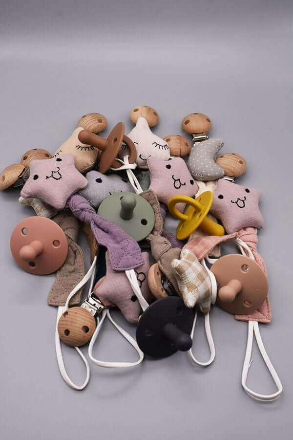 Organic Cotton Pacifier Clip (Purple Star) - teal meal