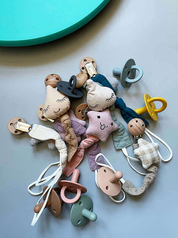 Organic Cotton Pacifier Clip (Purple Star) - teal meal